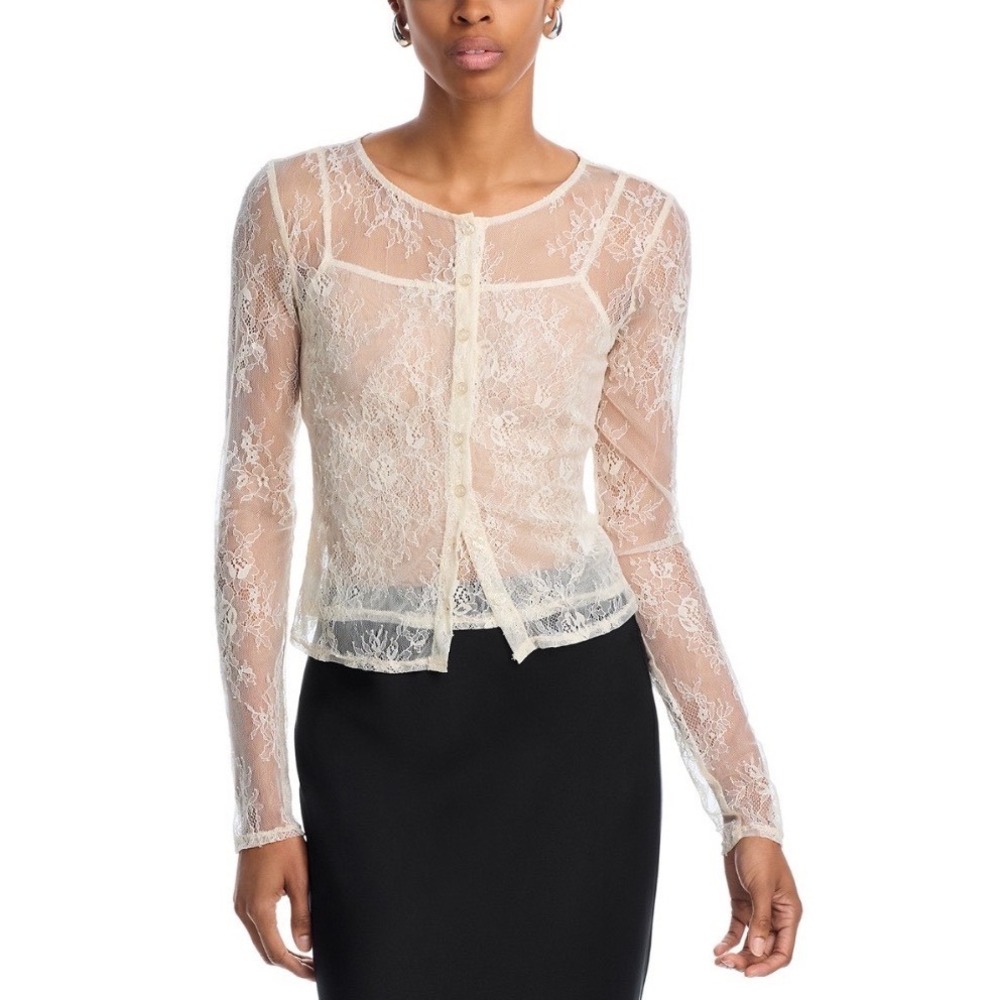 WAYF Penelope Lace Camisole and Cardigan Set Cream Womens Small 10334WCH-W05